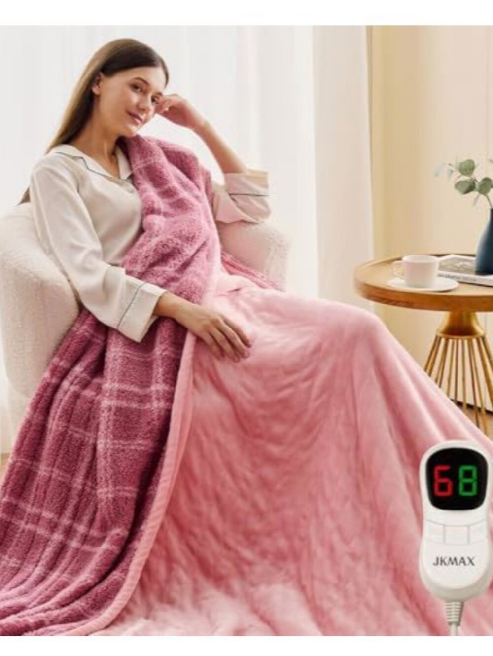 JJMAX Queen Plush Heated Throw Blanket - Pink
